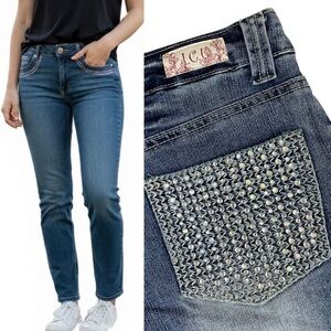 Vintage I.C.U. Studded Rhinestones Embroidered Y2K Straight Jeans Sz 29